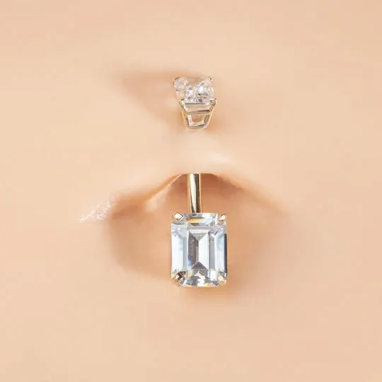 14K Rose Gold Emerald Cut Belly Rings