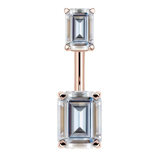 14K Rose Gold Emerald Cut Belly Rings