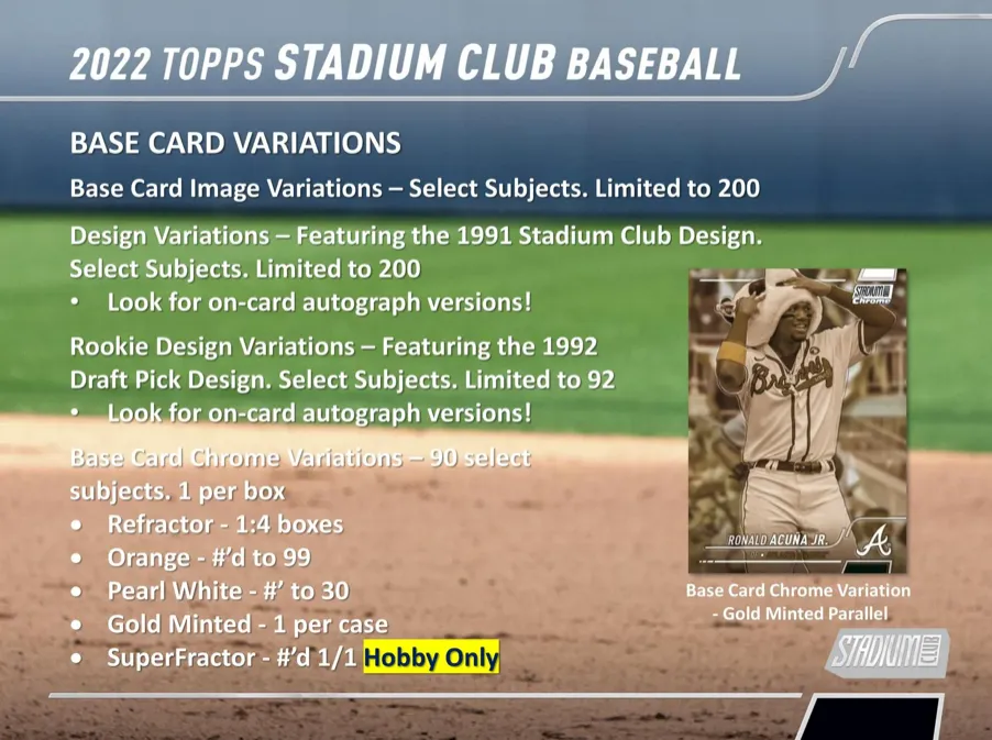 2022 Topps Stadium Club Baseball Hobby Box 16 Packs Per Box, 8 Cards Per Pack