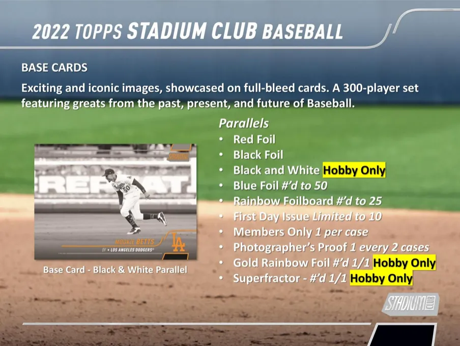 2022 Topps Stadium Club Baseball Hobby Box 16 Packs Per Box, 8 Cards Per Pack