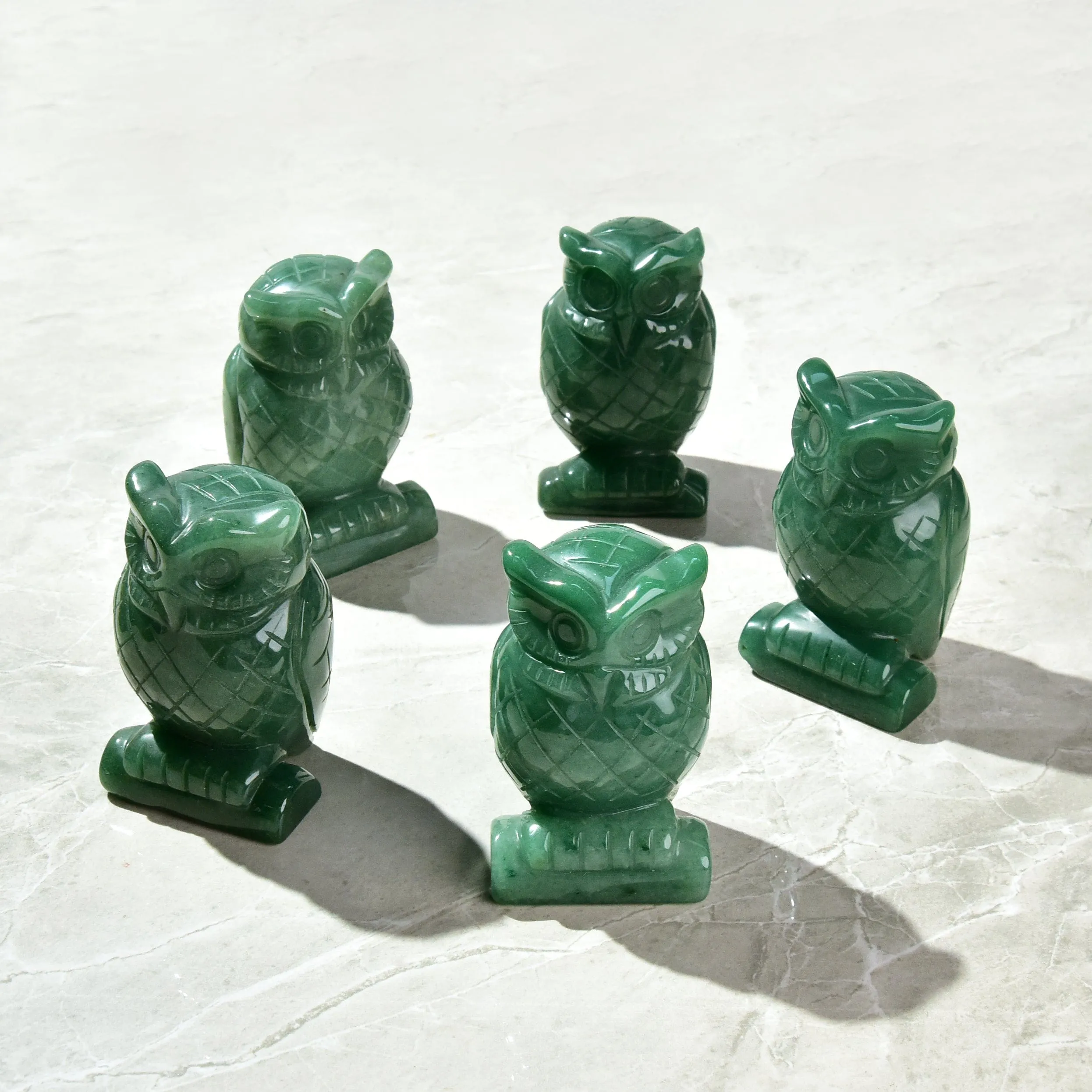 4 Aventurine Owl Natural Gemstone Carving