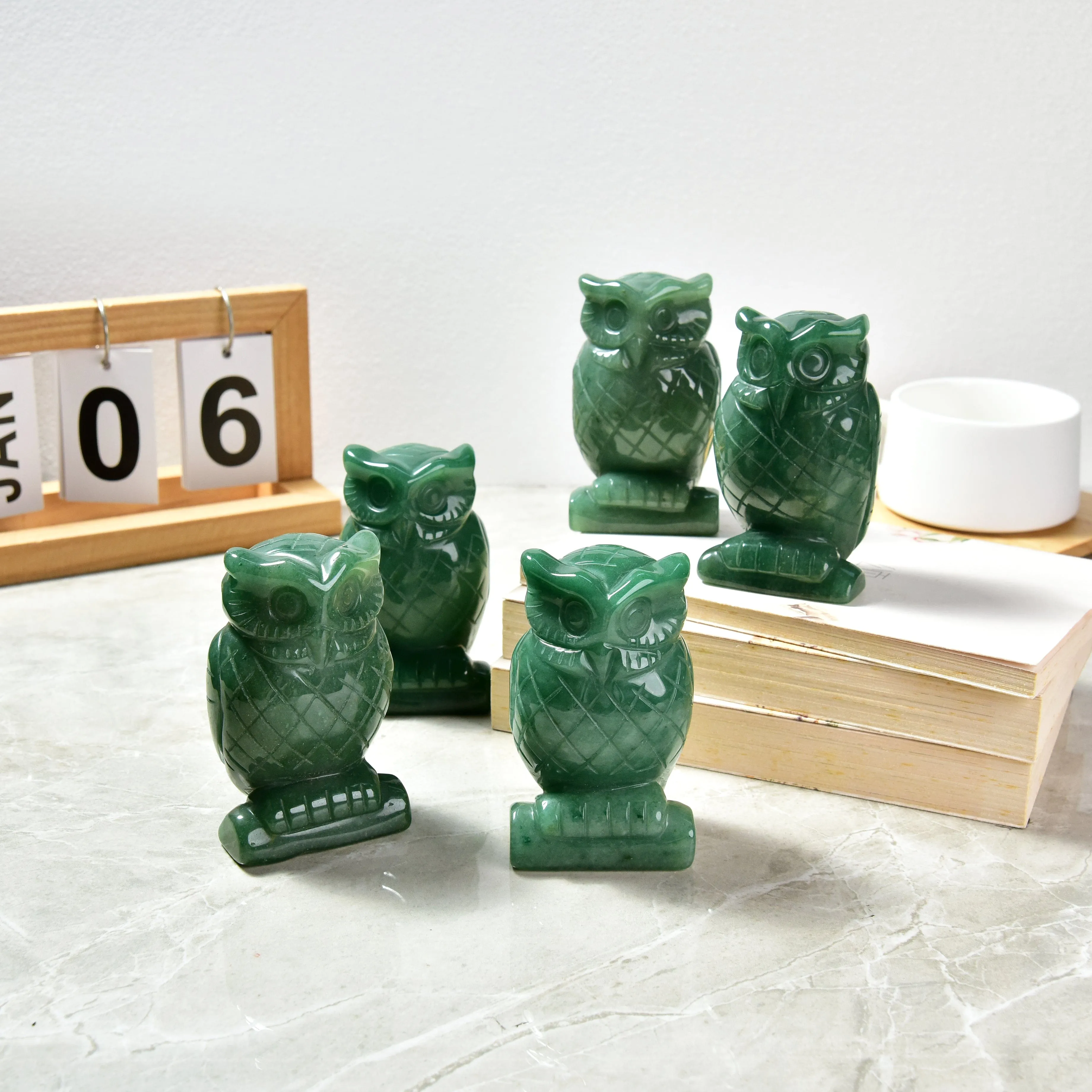 4 Aventurine Owl Natural Gemstone Carving