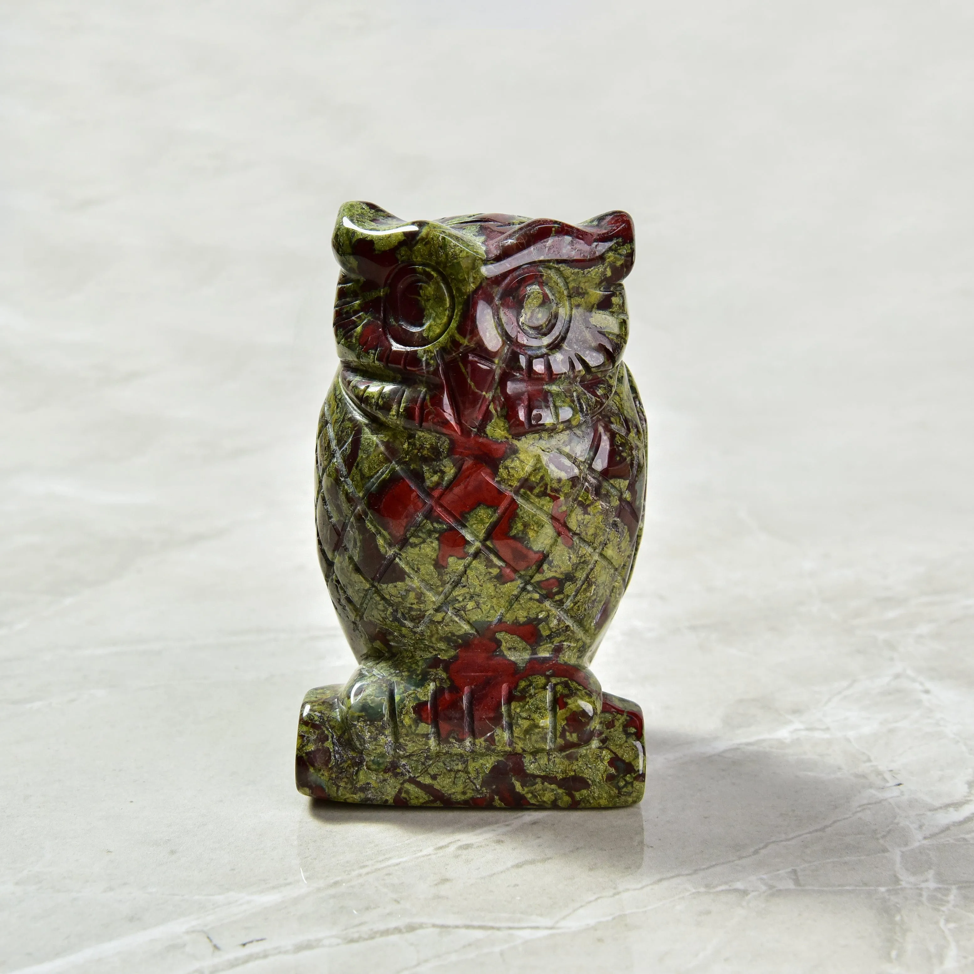 4 Bloodstone Owl Natural Gemstone Carving