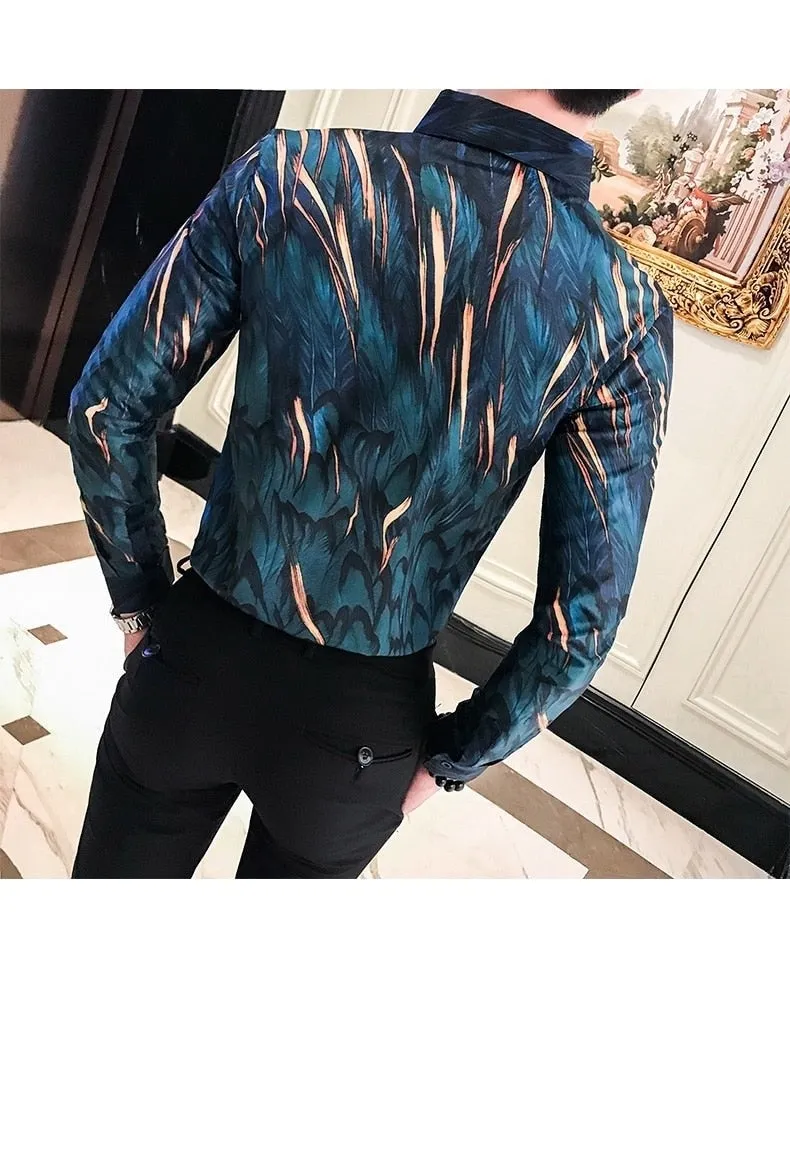 All Season Men's Casual Long Sleeve Streetwear Floral Slim Fit Daily Shirts