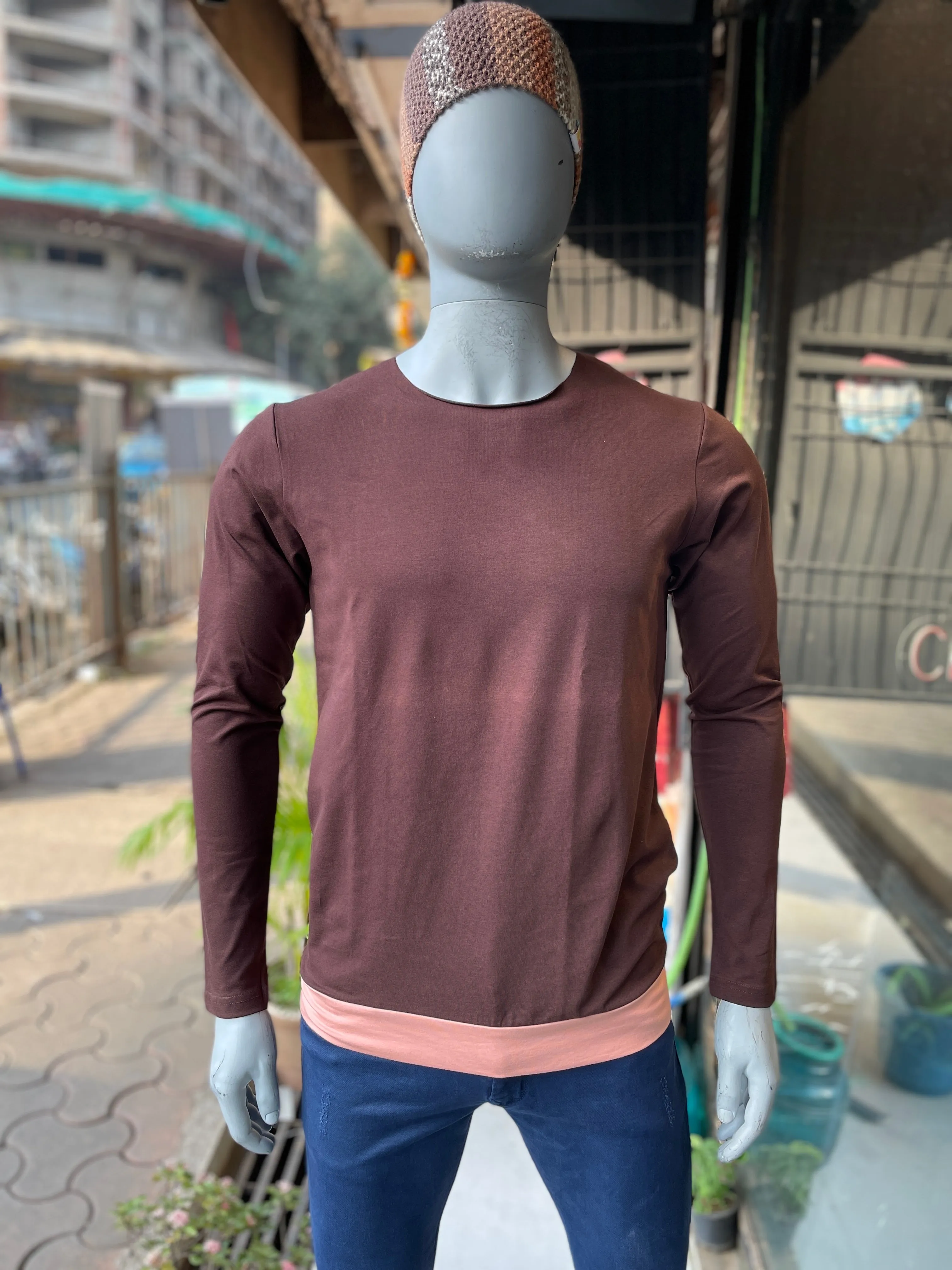 Brown Colour Block With Peach Tee