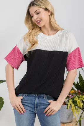 Celeste Full Size Ribbed Color Block T-Shirt