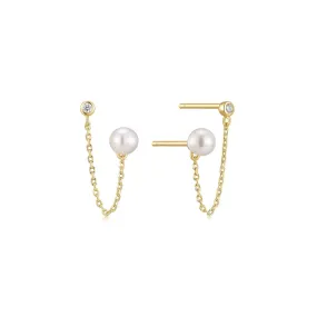 DOUBLE CZ & PEARL CHAIN LINK EARRINGS