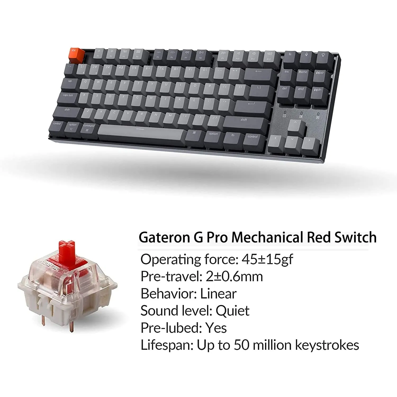 Keychron K8 80% Layout Bluetooth Wireless Mechanical Keyboard, Tenkeyless 87 Keys/USB C/White Backlit/Gateron G Pro Brown Switch/N-Key Rollover, TKL Gaming Keyboard for Mac Windows