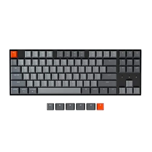 Keychron K8 80% Layout Bluetooth Wireless Mechanical Keyboard, Tenkeyless 87 Keys/USB C/White Backlit/Gateron G Pro Brown Switch/N-Key Rollover, TKL Gaming Keyboard for Mac Windows