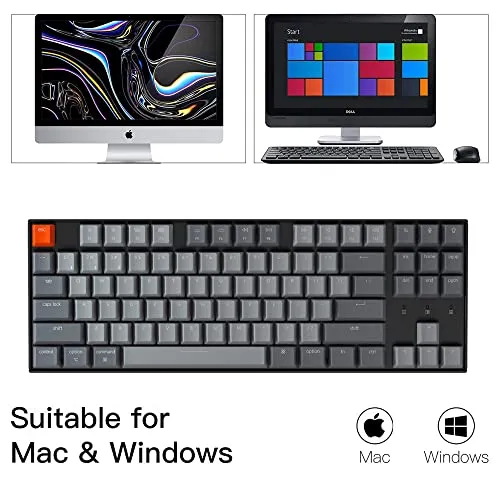 Keychron K8 80% Layout Bluetooth Wireless Mechanical Keyboard, Tenkeyless 87 Keys/USB C/White Backlit/Gateron G Pro Brown Switch/N-Key Rollover, TKL Gaming Keyboard for Mac Windows