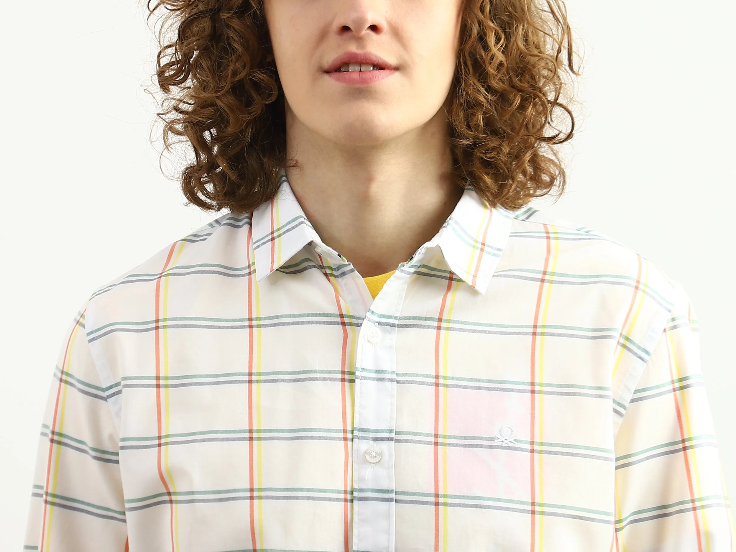 Men Checked Spread Collar Shirt