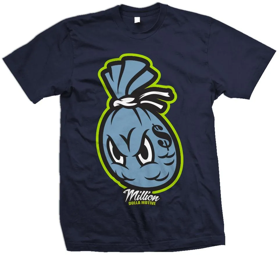 Money Bag - Powder Blue/Volt on Obsidian Navy T-Shirt