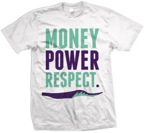 Money Power Respect - New Emerald/Purple on White T-Shirt