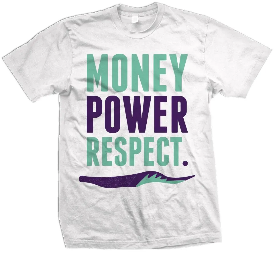 Money Power Respect - New Emerald/Purple on White T-Shirt