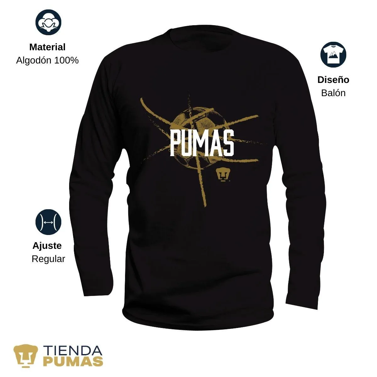 Playera Pumas UNAM Hombre Manga Larga Balón OD77245