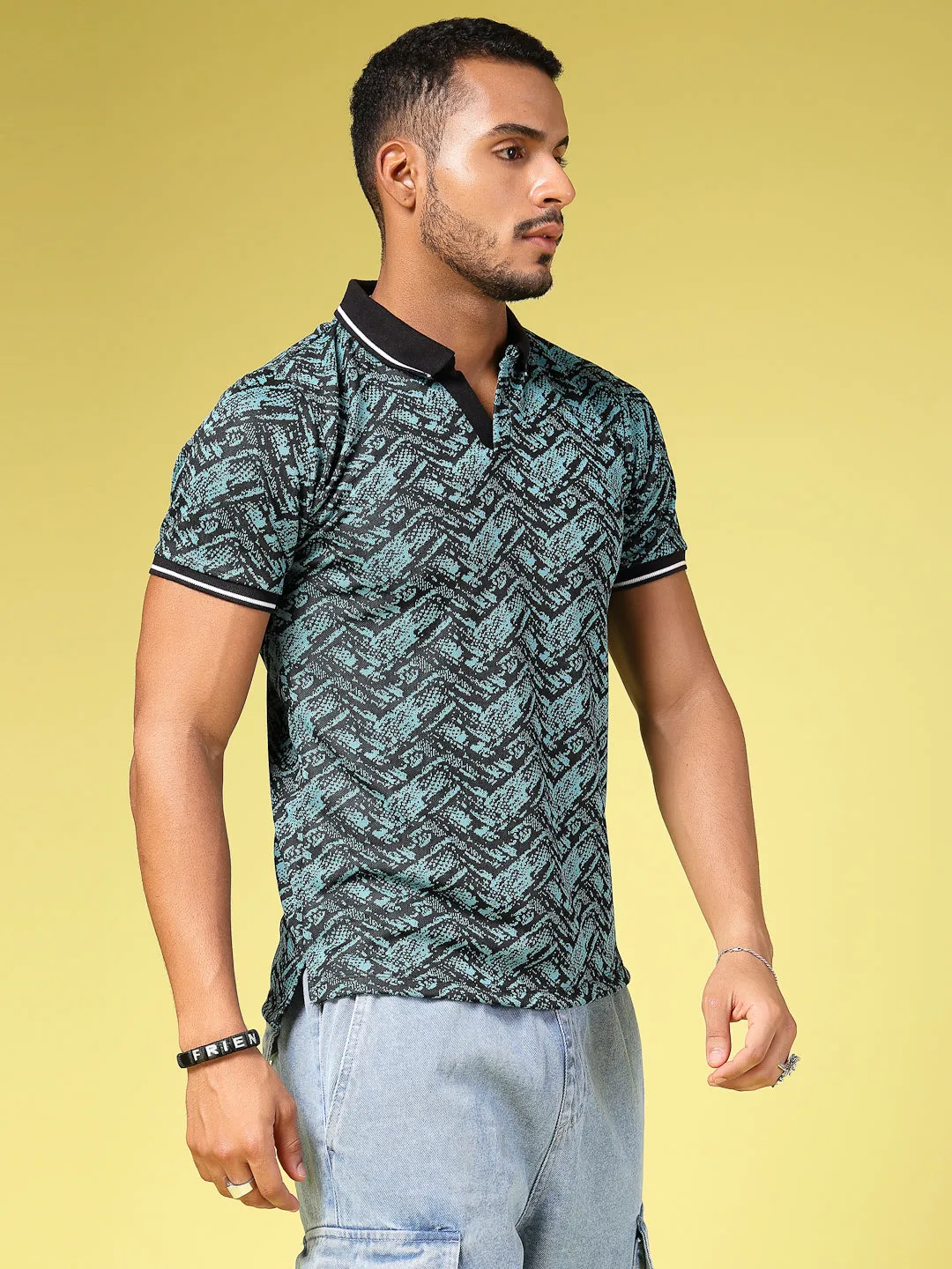 Polyester Abstract Print Polo T-Shirt