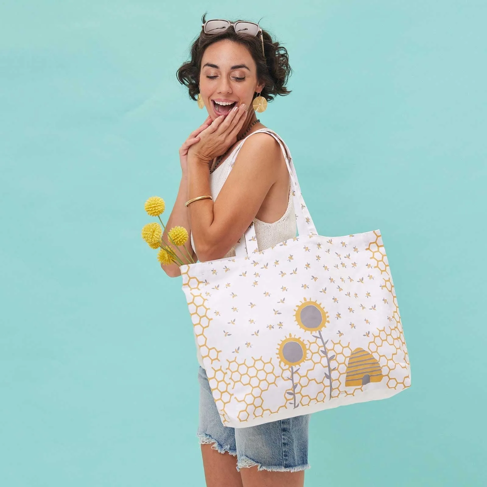 Sunflower And Bees Little Shopper Tote Bag