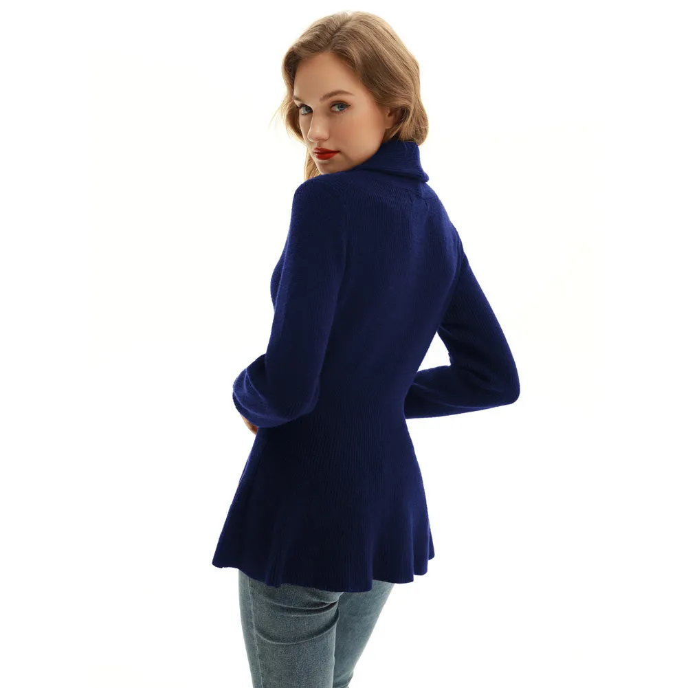 Vintage Peplum Hem Cardigan Sweater Long Sleeve Shawl Lapel Button-up Knitwear